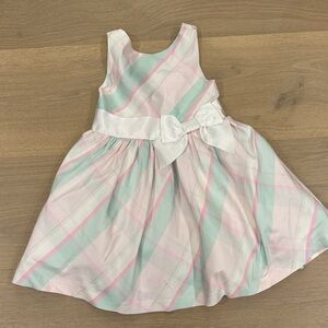 Janie and Jack Pink and Mint Green Plaid Dress with White Bow - Size 4